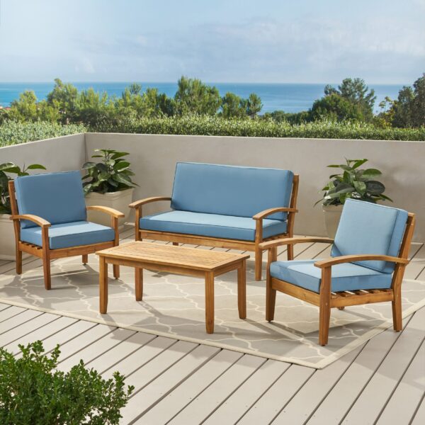 4 Pc Acacia Wood Chat Set w/ Water Resistant Cushions - NH501992 - Image 2