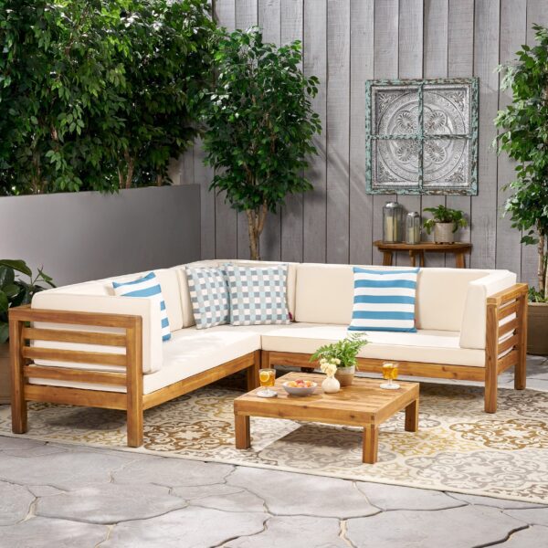 4 Piece Outdoor Wooden Sectional Set w/ Dark Grey Cushions - NH811992 - Image 6