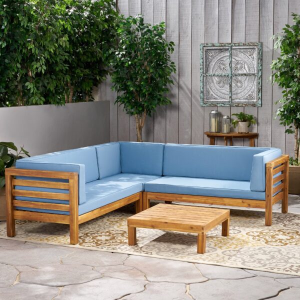 4 Piece Outdoor Wooden Sectional Set w/ Dark Grey Cushions - NH811992 - Image 2