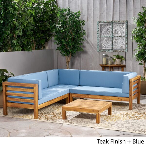 4 Piece Outdoor Wooden Sectional Set w/ Dark Grey Cushions - NH811992 - Image 3