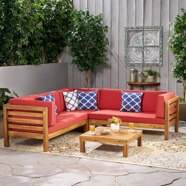 4 Piece Outdoor Wooden Sectional Set w/ Dark Grey Cushions - NH811992 - Image 8